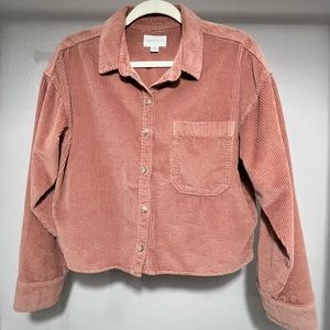 Corduroy cropped button down top